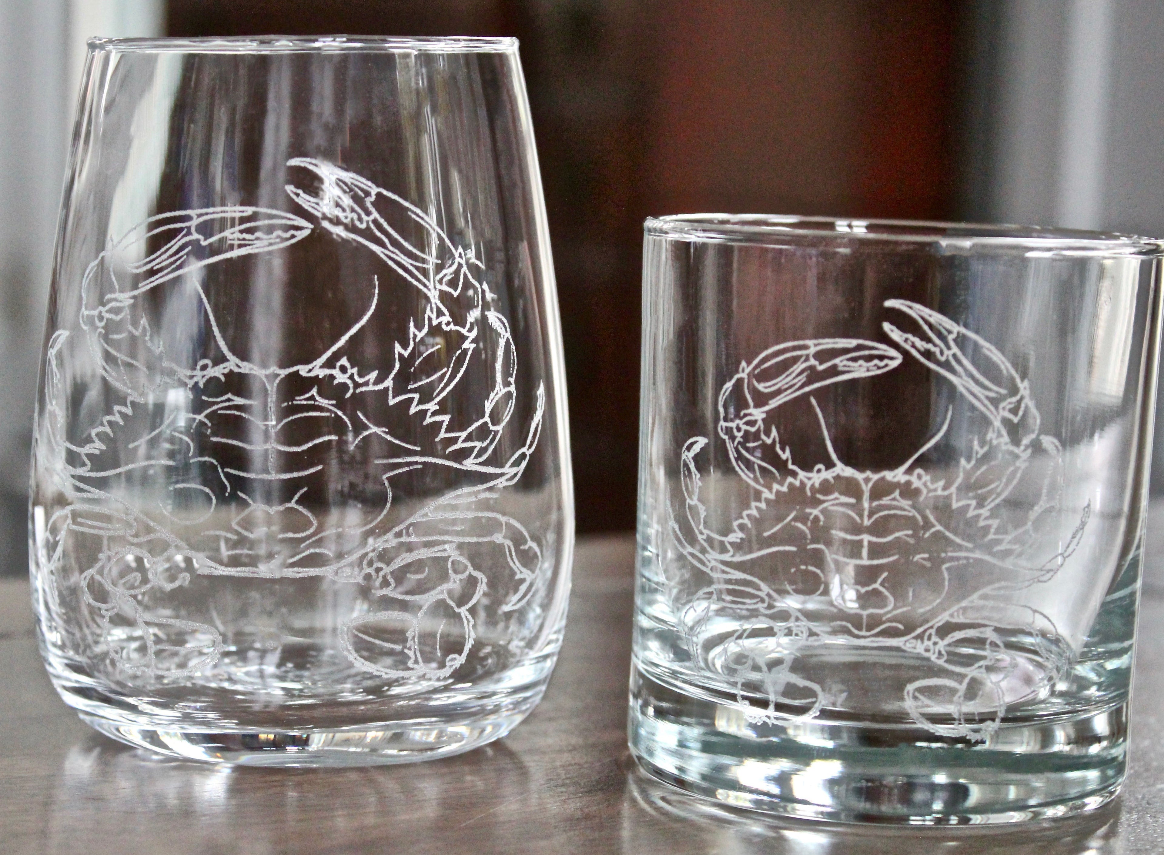 Blue Crab Laser Engraved Glasses - Coastal Gift