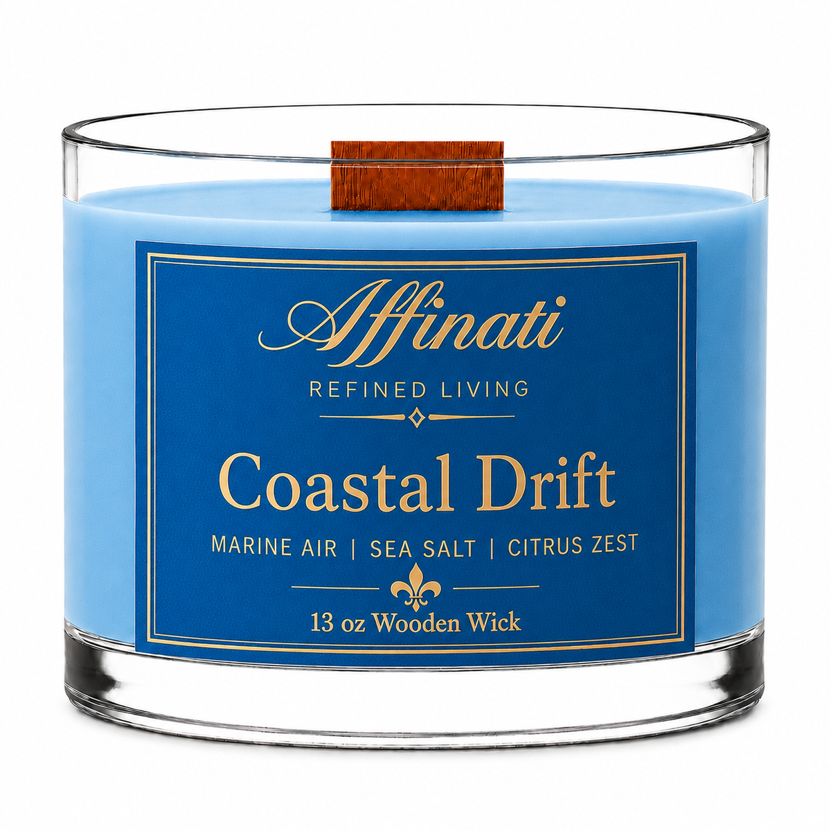 Coastal Drift Wooden Wick Candle – Luxury 13 oz Soy Blend | Affinati