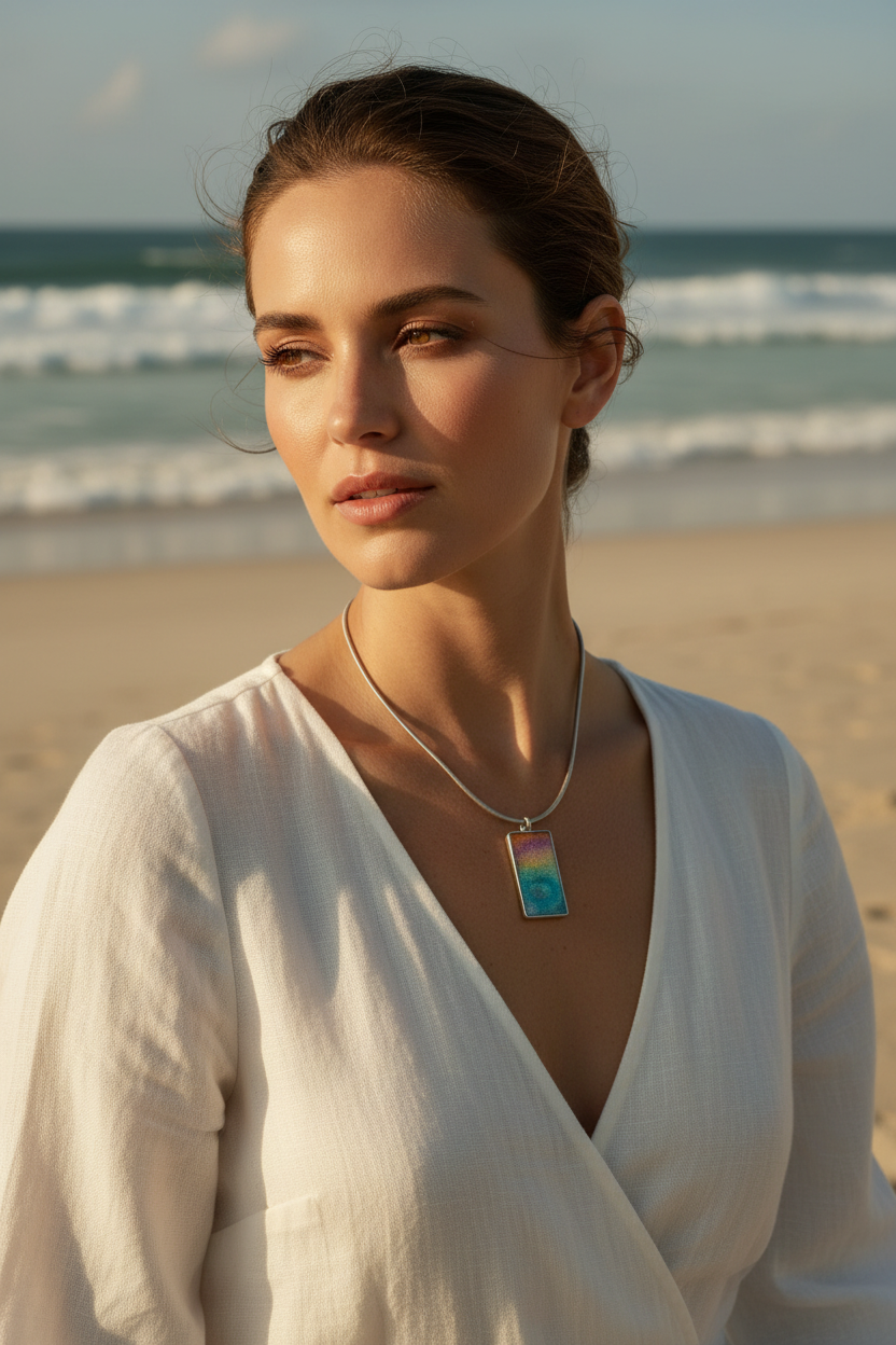 Rectangular Rainbow Resin Necklace