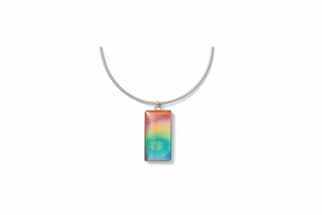 Rainbow Sunset Rectangular Resin Necklace